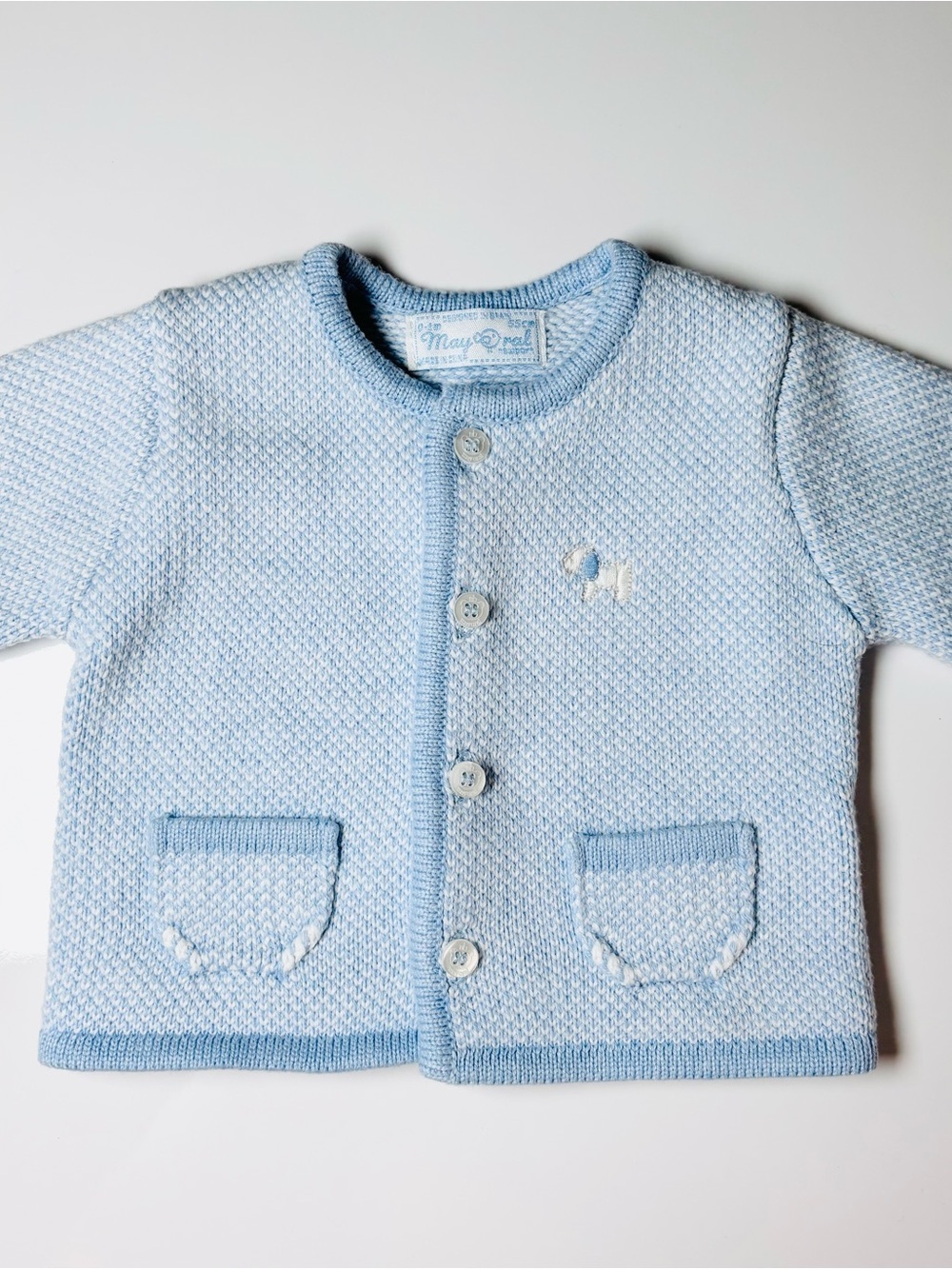 Mayoral Baby Blue Textured Knit Cardigan Sweater NB Shower Gift Gender Reveal